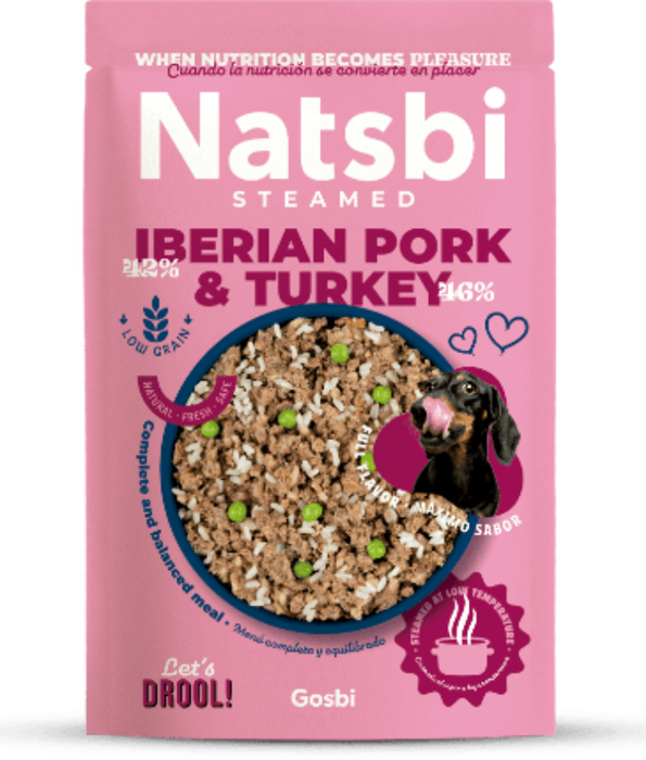 Gosbi - Natsbi Steamed, Turkey and Pork Fresh Dog Food For Adults and Puppies – With Wholegrain Rice, All Natural Meal 200g-500g