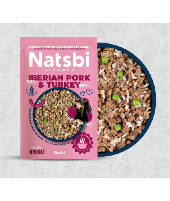 Gosbi - Natsbi Steamed, Turkey and Pork Fresh Dog Food For Adults and Puppies – With Wholegrain Rice, All Natural Meal 200g-500g