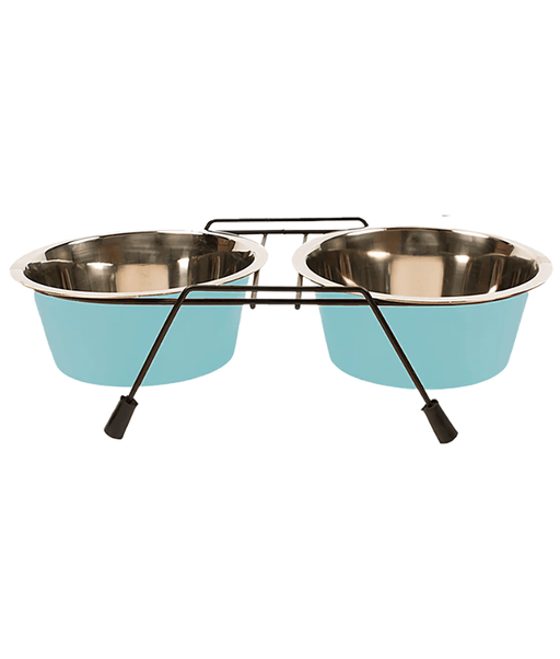Duvo - Twin Feeders Dinner Set Wire Stand Bowl Blue