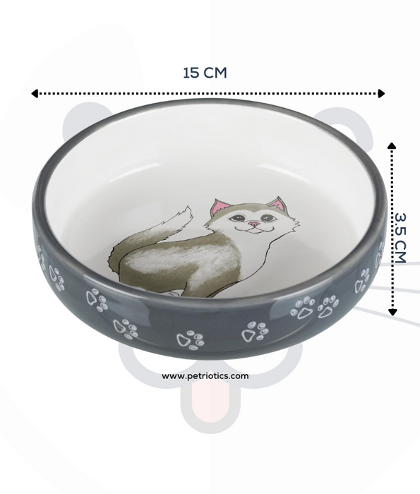 Trixie - Cat Flat Ceramic Bowl - Printed Cat Paw - 300ml