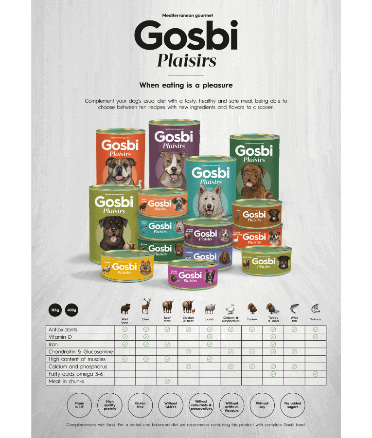 Gosbi - Plaisirs, Grain-Free Wild Boar Adult Complementary Wet Dog Food – Hypoallergenic, Monoprotein, All-Natural 185g