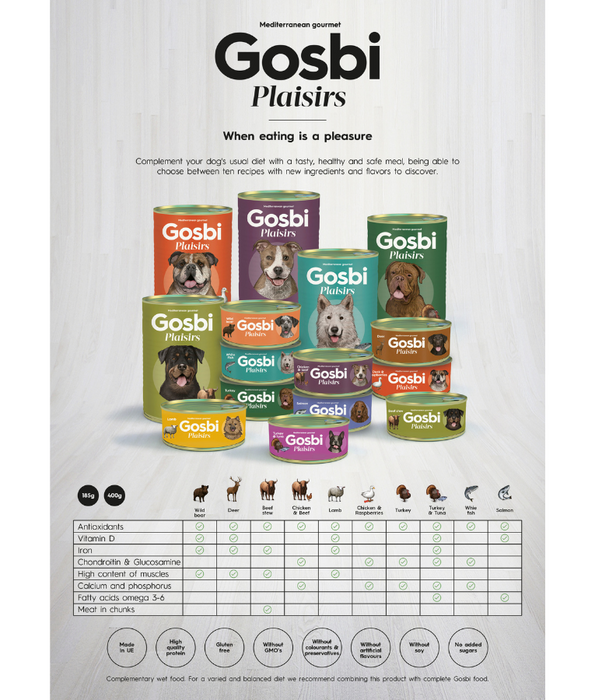 Gosbi - Plaisirs, Grain-Free Salmon Senior Complementary Wet Dog Food – Hypoallergenic, Monoprotein, All-Natural 185g