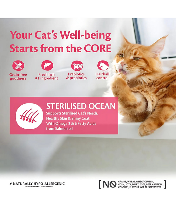 Wellness Core Dry Cat Food – Sterilised Ocean Salmon Recipe, Grain-Free, Hairball Control, Adult 1.75kg