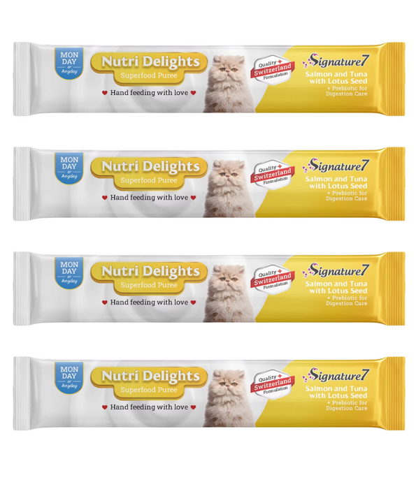 Signature7 Nutri Delights Salmon & Tuna With Lotus Seed & Prebiotic For Digestive Care Liquid Cat Treats 4x15g