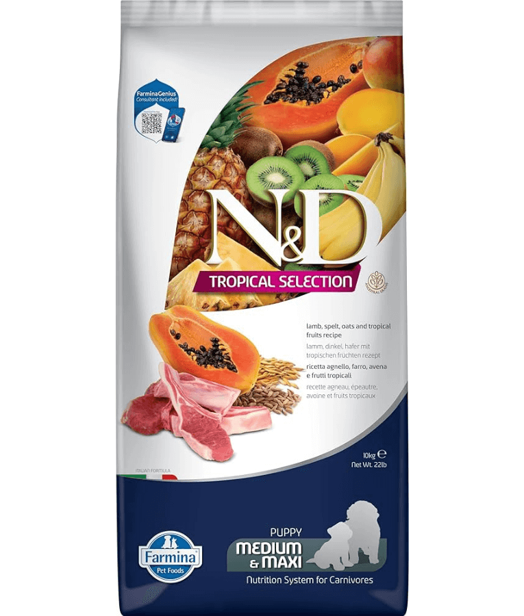 Farmina - N&D Tropical Selection, Dry Dog Food - Lamb, Spelt, Oats & Tropical Fruits Puppy Medium & Maxi 10kg