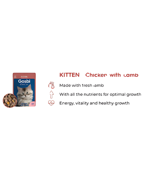 Gosbi - DeliCat, Chicken and Lamb Sterilized Complete Kitten Wet Cat Food – Loaf Pâté, Grain-Free, Calorie-Control – 70g