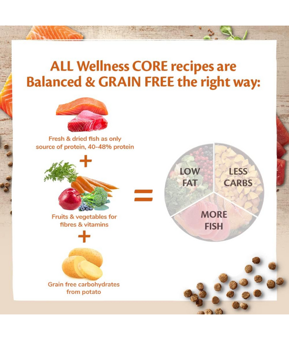 Wellness Core Dry Cat Food – Sterilised Ocean Salmon Recipe, Grain-Free, Hairball Control, Adult 1.75kg