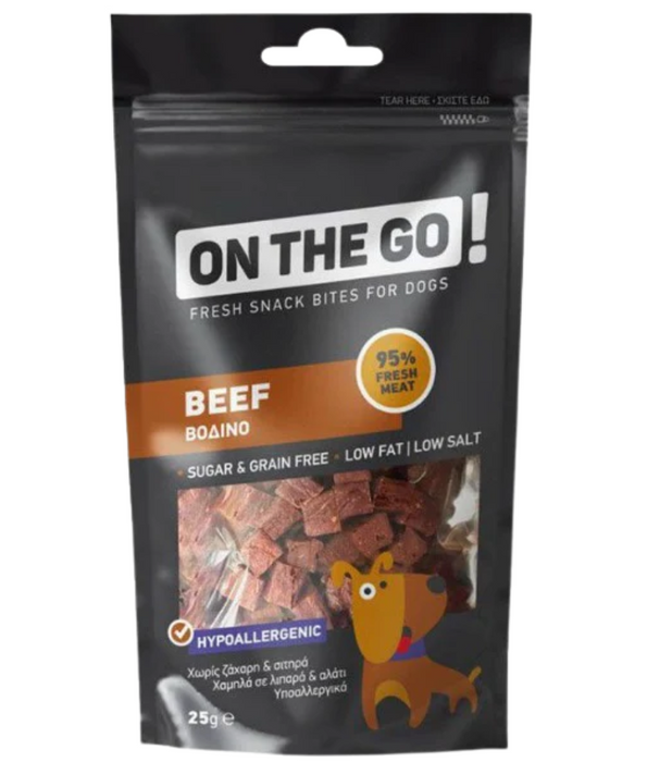 On The Go! Hypoallergenic Dog Treats – Beef - High-Protein, Sugar-Free, Perfect for Training & Rewards – 25g