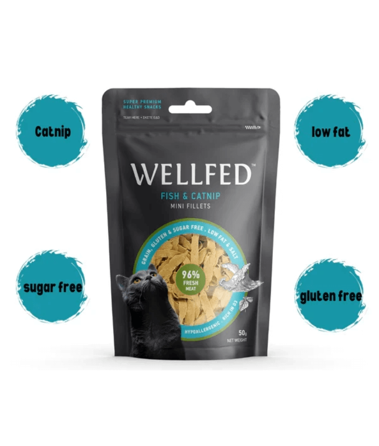 Wellfed – Monoprotein Fish & Catnip Mini Fillets – Grain & Sugar Free - 50g