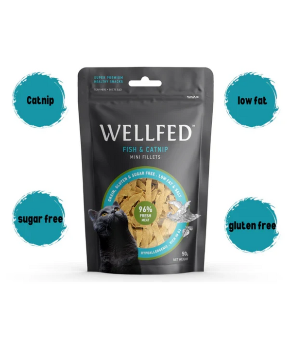 Wellfed – Monoprotein Fish & Catnip Mini Fillets – Grain & Sugar Free - 50g