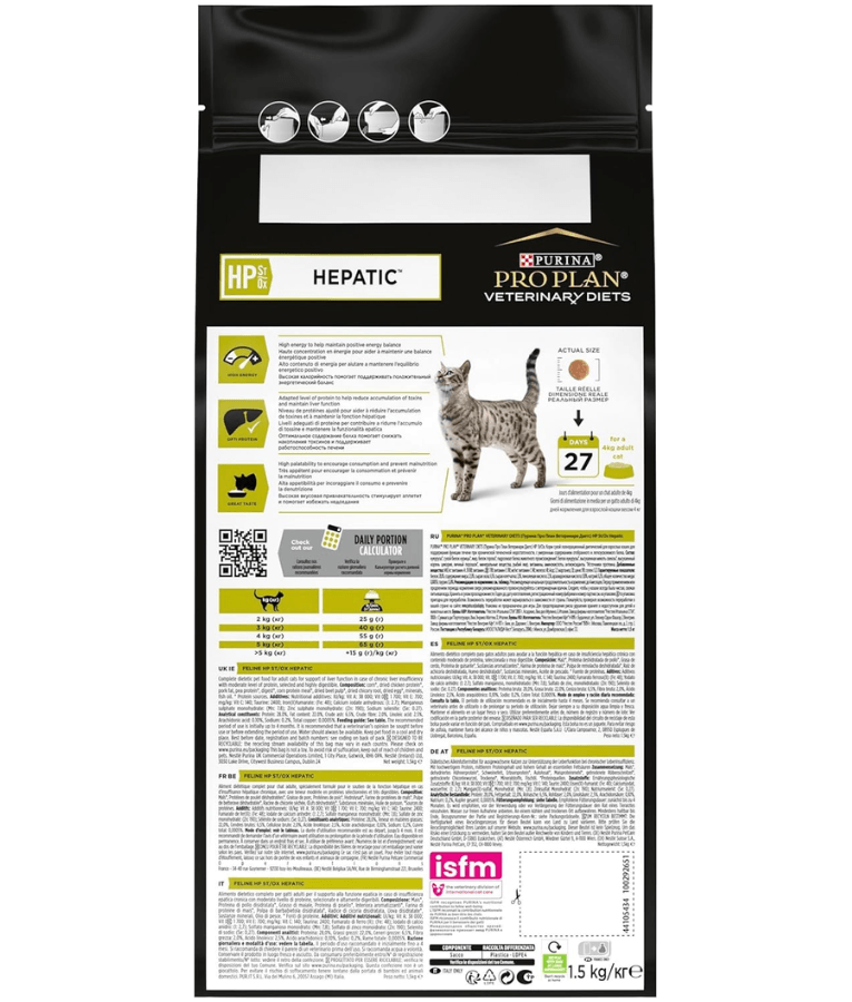 Purina - Pro Plan, Veterinary Diets, Feline HP Hepatic Dry Cat Food, Gentle Protein for Liver Support - 1.5kg