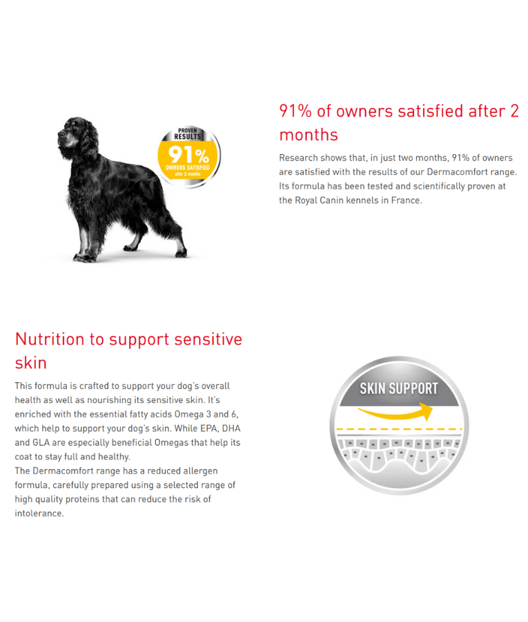 Royal Canin - Dermacomfort, Medium Breed Adult Dry Dog Food, Reduced Allergen Formula, with Omega 3&6 for Sensitive Skin - 3 kg