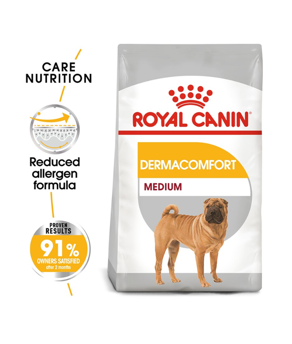 Royal Canin - Dermacomfort, Medium Breed Adult Dry Dog Food, Reduced Allergen Formula, with Omega 3&6 for Sensitive Skin - 3 kg