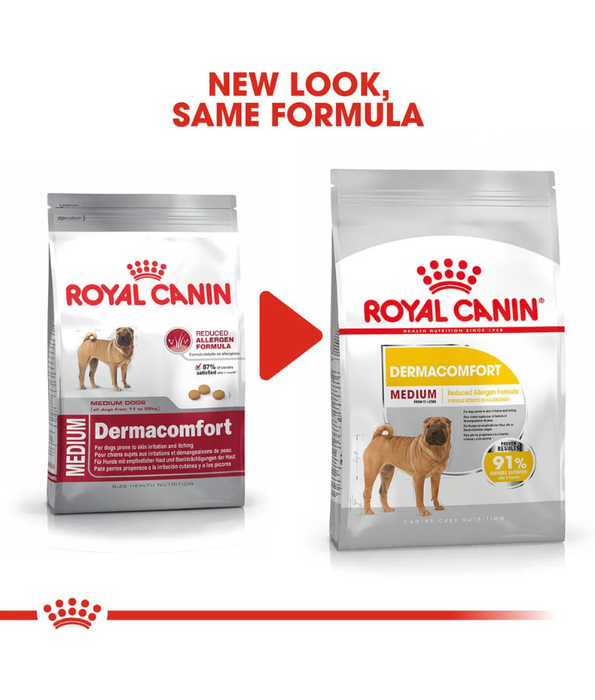 Royal Canin - Dermacomfort, Medium Breed Adult Dry Dog Food, Reduced Allergen Formula, with Omega 3&6 for Sensitive Skin - 3 kg
