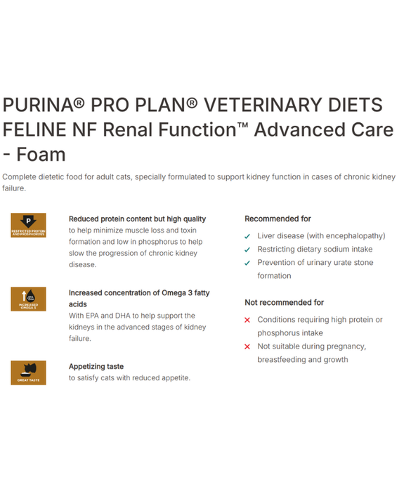 Purina - Pro Plan Veterinary Diets, Feline NF Renal Function Mousse, Kidney Support Wet Cat Food - 195g