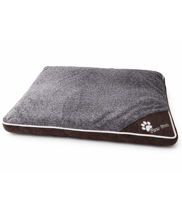 King Queen - Paw Prints Plush Pillow Dog Bed – Removable Washable Cover, Soft Comfort – 90 × 65 × 9 cm