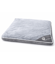 King Queen – Paw Prints Plush Pillow Dog Bed, Removable Washable Cover – 90 × 67 × 12 cm in soft gray material.