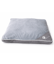 King Queen – Paw Prints Plush Pillow Dog Bed, Removable Washable Cover – 90 × 67 × 12 cm in cozy gray design.