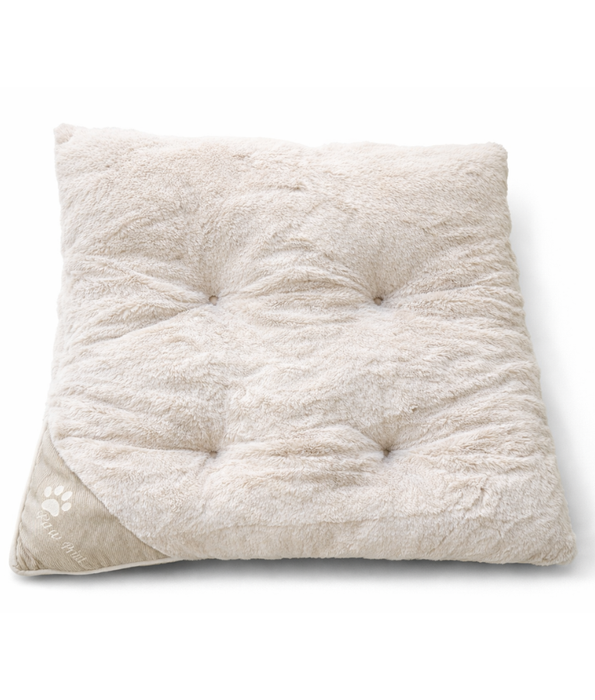 King Queen – Paw Prints Plush Pet Bed Beige Mat, Soft Comfort, Non-Removable Washable Cover – 85 × 70 × 7 cm