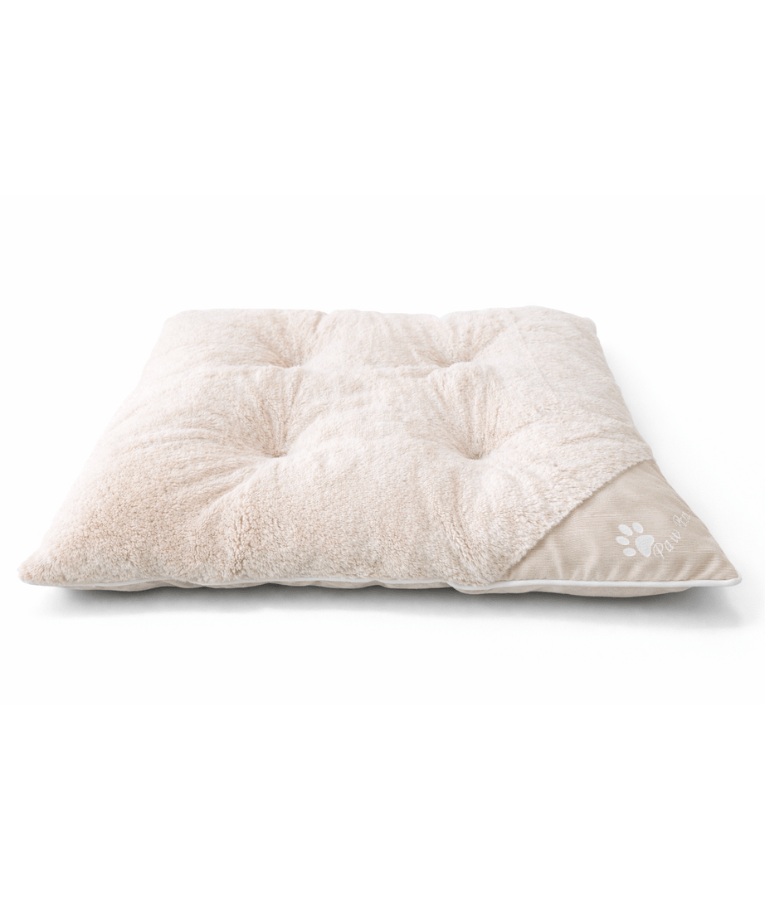 King Queen – Paw Prints Plush Pet Bed Beige Mat, Soft Comfort, Non-Removable Washable Cover – 85 × 70 × 7 cm