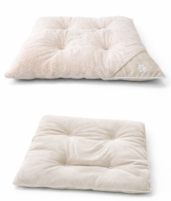 King Queen – Paw Prints Plush Pet Bed Beige Mat, Soft Comfort, Non-Removable Washable Cover – 85 × 70 × 7 cm