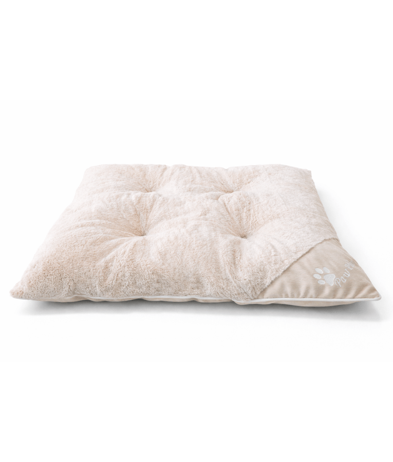 King Queen – Paw Prints Plush Pet Bed Beige Mat, Soft Comfort, Non-Removable Washable Cover – 85 × 70 × 7 cm