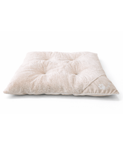 King Queen – Paw Prints Plush Pet Bed Beige Mat, Soft Comfort, Non-Removable Washable Cover – 85 × 70 × 7 cm