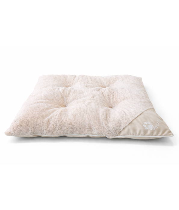 King Queen – Paw Prints Plush Pet Bed Beige Mat, Soft Comfort, Non-Removable Washable Cover – 85 × 70 × 7 cm