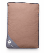 King Queen – Paw Prints Orthopedic Pet Bed, Removable Cover – Dogs & Cats – 65 × 50 × 10 cm, brown rectangular pet bed.