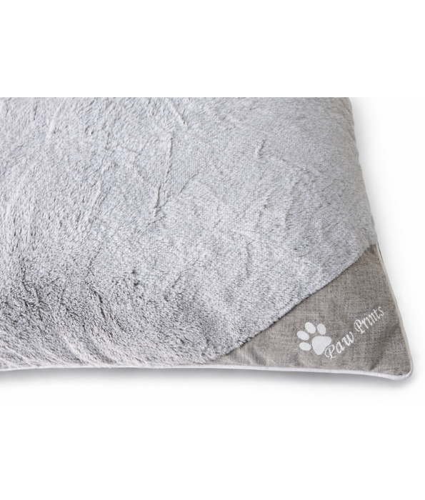 King Queen -  Paw Prints Light Grey Plush Dog Bed – Washable Soft Cushion for Dogs - 91 × 67 x 9 cm