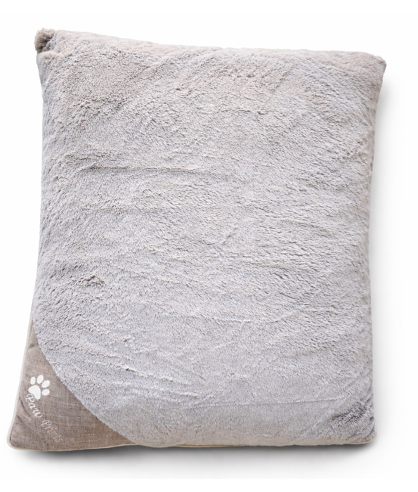 King Queen -  Paw Prints Light Grey Plush Dog Bed – Washable Soft Cushion for Dogs - 91 × 67 x 9 cm