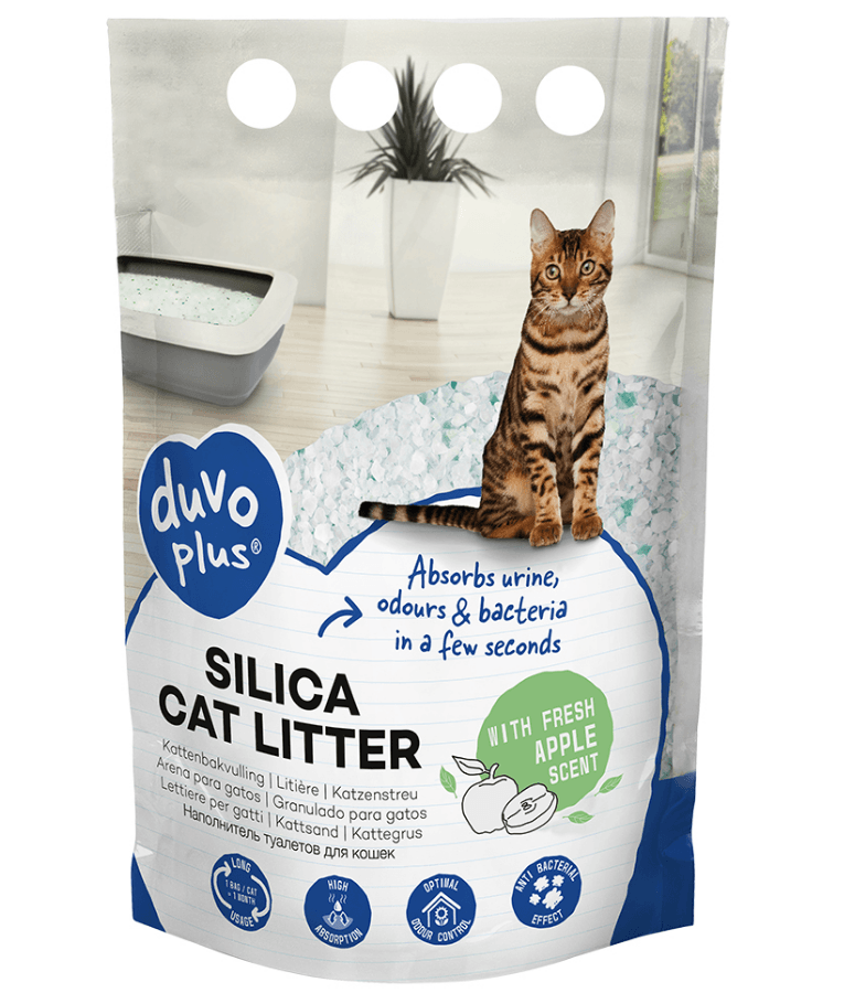 Duvo – Crystal Silica Cat Litter – Apple Scent, Odor Control Crystal Litter – 5L