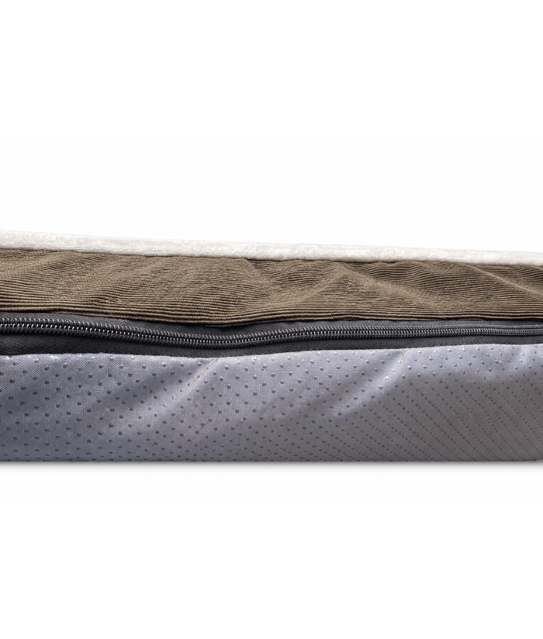 Paw Prints – Grey & Brown Plush Pillow Dog Bed, Faux Fur, Removable Washable Cover – 90 x 65 x 10 cm with zippered cover.
