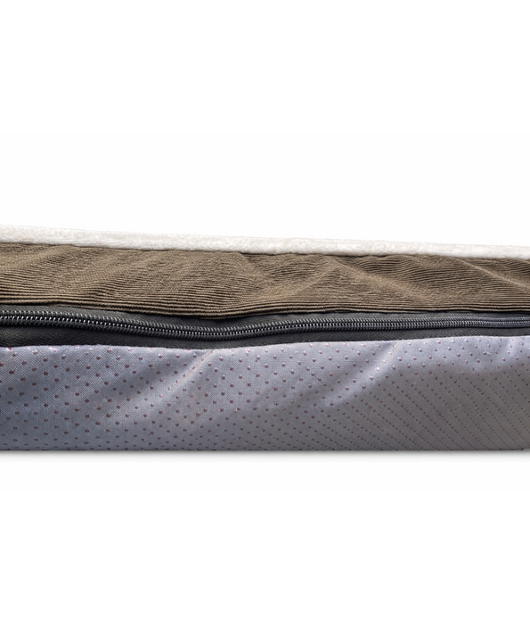 Paw Prints – Grey & Brown Plush Pillow Dog Bed, Faux Fur, Removable Washable Cover – 90 x 65 x 10 cm