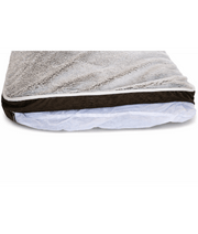 Paw Prints – Grey & Brown Plush Pillow Dog Bed, Faux Fur, Removable Washable Cover – 90 x 65 x 10 cm, zippered cover detail.