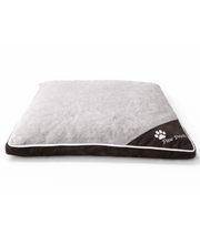 Paw Prints – Grey & Brown Plush Pillow Dog Bed, Faux Fur, Removable Washable Cover – 90 x 65 x 10 cm