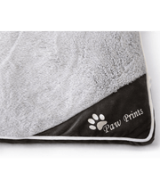 Paw Prints – Grey & Brown Plush Pillow Dog Bed, Faux Fur, Removable Washable Cover – 90 x 65 x 10 cm close-up