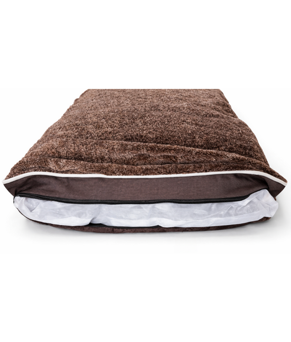 Paw Prints – Brown Plush Pillow Dog Bed, Faux Fur, Removable Washable Cover – 90 x 65 x 12 cm