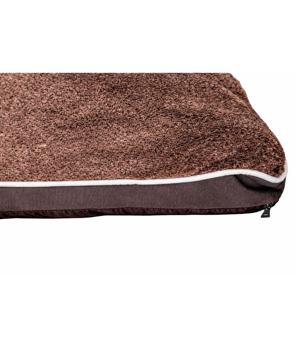 Paw Prints – Brown Plush Pillow Dog Bed, Faux Fur, Removable Washable Cover – 90 x 65 x 12 cm