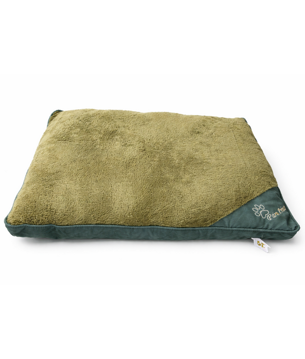 King Queen – Paw Prints Plush Dog Bed, Olive Green & Dark Green, Removable Washable Cover – 90 × 65 × 12 cm