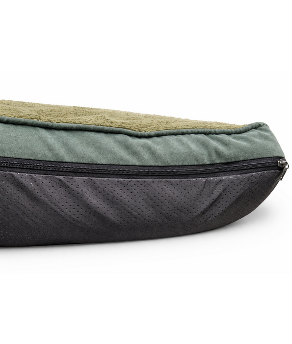 King Queen – Paw Prints Plush Dog Bed, Olive Green & Dark Green, Removable Washable Cover – 90 × 65 × 12 cm