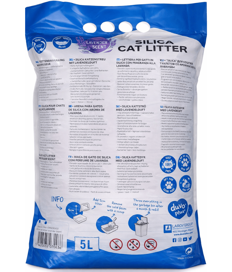 Duvo – Crystal Silica Cat Litter – Lavender Scent, Odor Control Crystal Litter – 5L