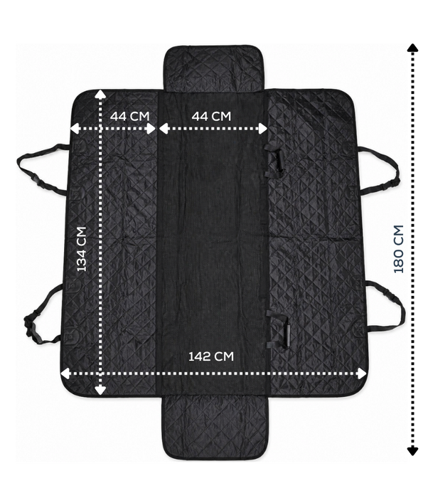 Car Seat Cover - Quilted Waterproof Hammock Style, Non-Slip, Side Flaps & Seat Anchors - L x W x H 134 × 44 x 44 cm
