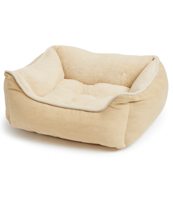 King Queen - Corduroy Fort Bed for Small Cats & Mini Dogs, Cream Beige, Soft Fleece Interior - 45×37×19 cm