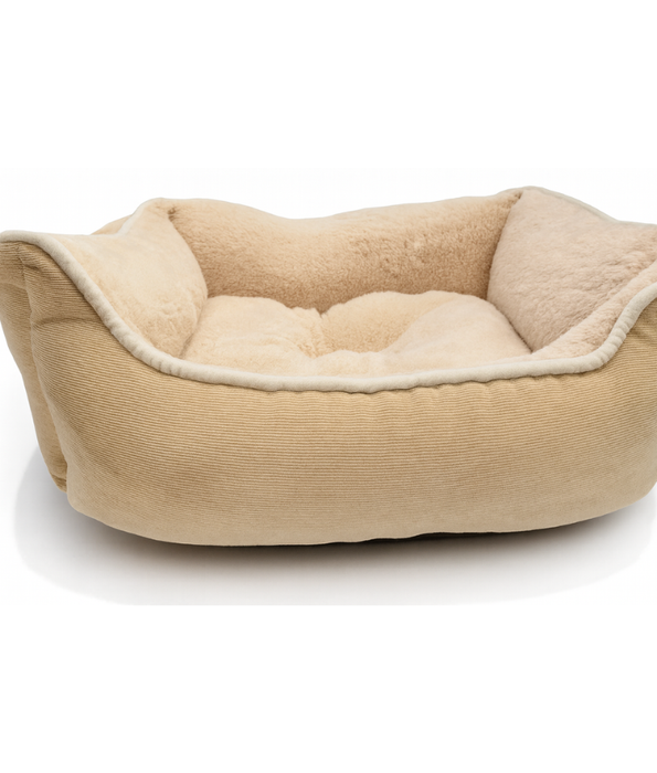 King Queen - Corduroy Fort Bed for Small Cats & Mini Dogs, Cream Beige, Soft Fleece Interior - 45×37×19 cm