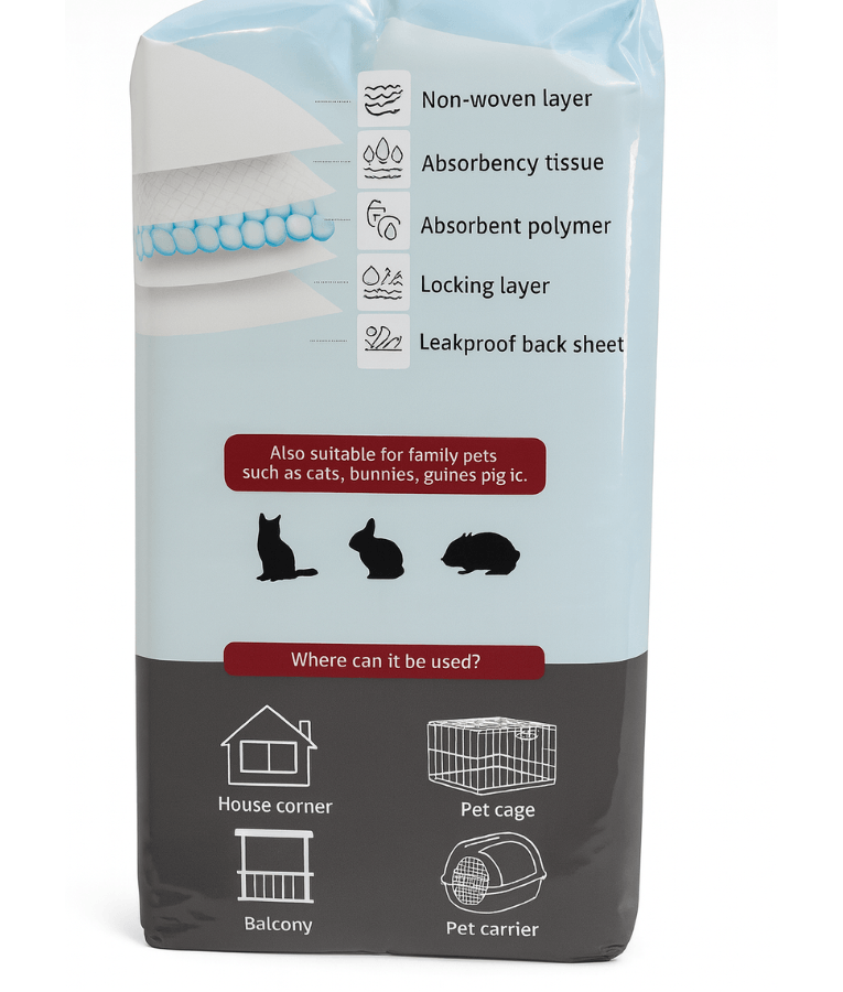 Midea Pet - Smart Mate Training Pads, 5-Layer Odor-Lock & Leak-Proof Absorption, Medium 60×60 cm - 40 pcs