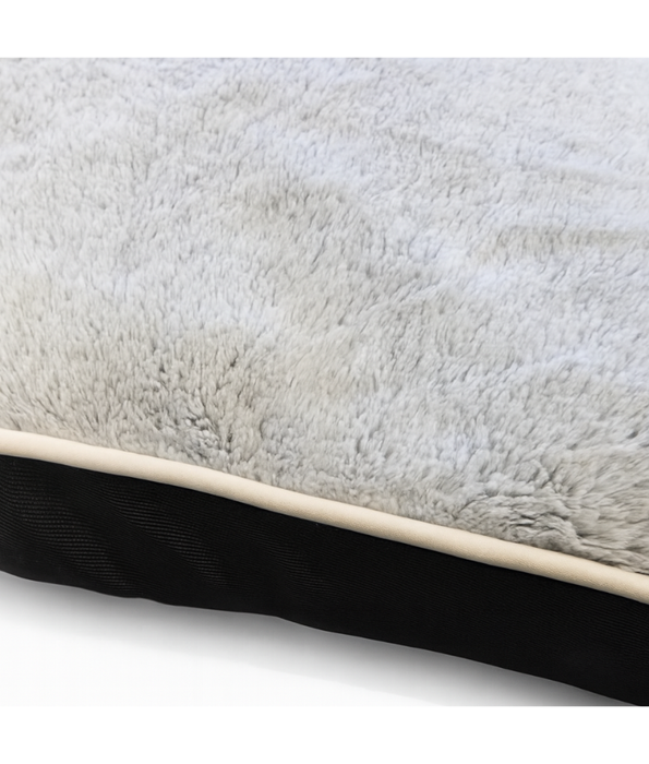 King Queen - Paw Prints, Rectangular Pillow Dog Bed, Grey Plush with Navy Base, Washable & Anti-Slip - 102×70×13 cm