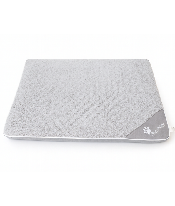King Queen - Paw Prints, Grey Sherpa Rectangular Dog Bed, Removable Cover, Anti-Slip Base - 103×74×8 cm