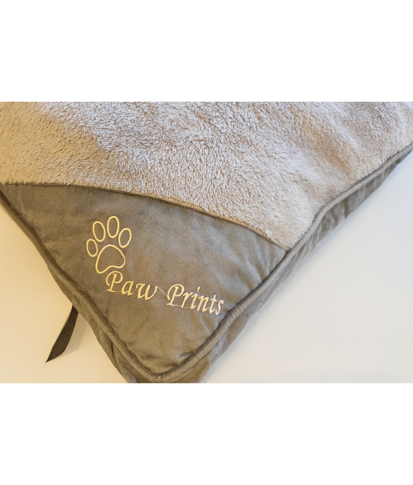 King Queen - Paw Prints, Soft Rectangular Pillow Dog Bed, Plush Grey Surface with Anti-Slip Base & Zipper Cover - 102×73×12 cm