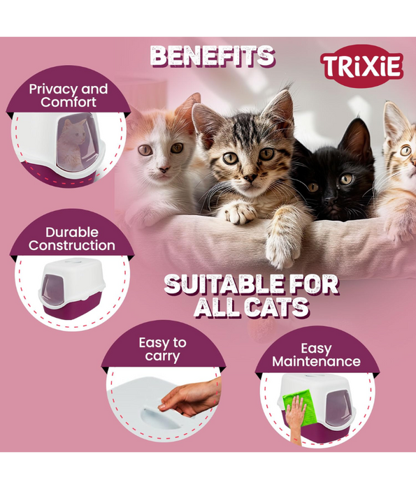 TRIXIE Cat litter Box Vico 40 × 40 × 56 cm, Berry & White